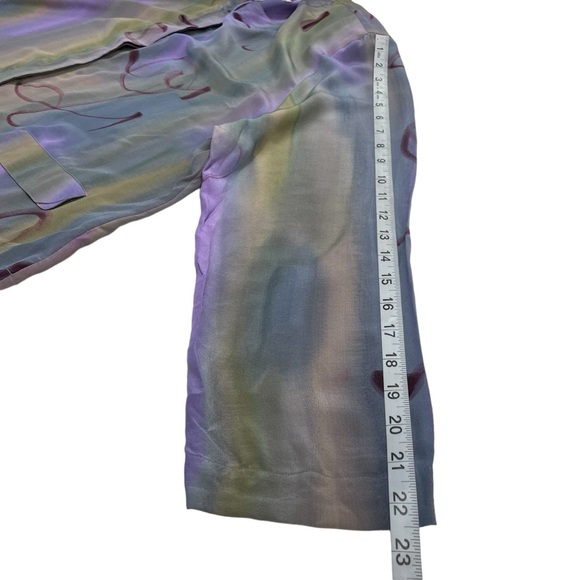 VTG 80s Aliki Yamani Jacket Top Sheer Silk Hidden Buttons Colorful Shoulder Pad - Picture 8 of 12